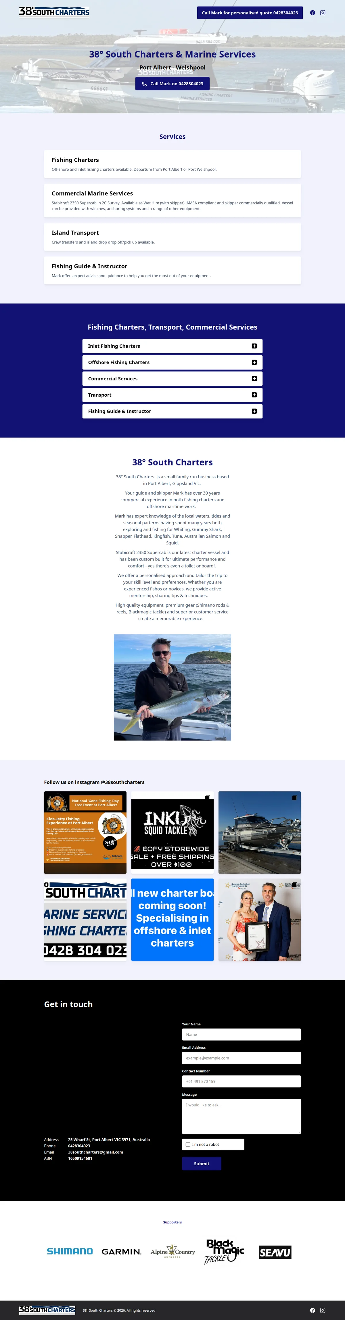 Fishing charters & marine services — their website design, full-page capture