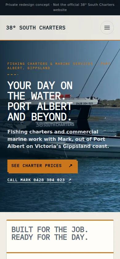 Matching mobile design proposal for 38° South Charters