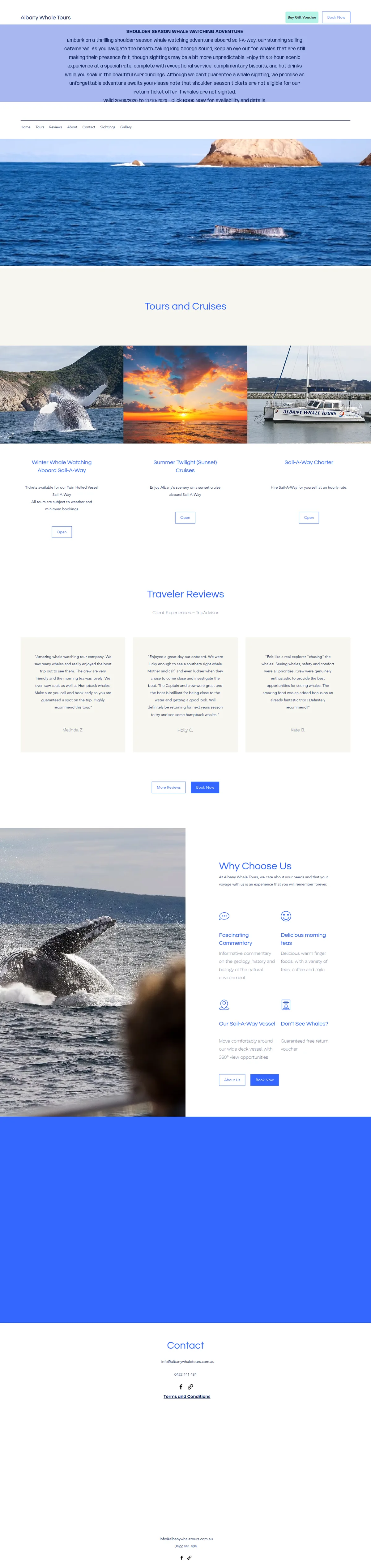 Whale watching in Albany — their website design, full-page capture