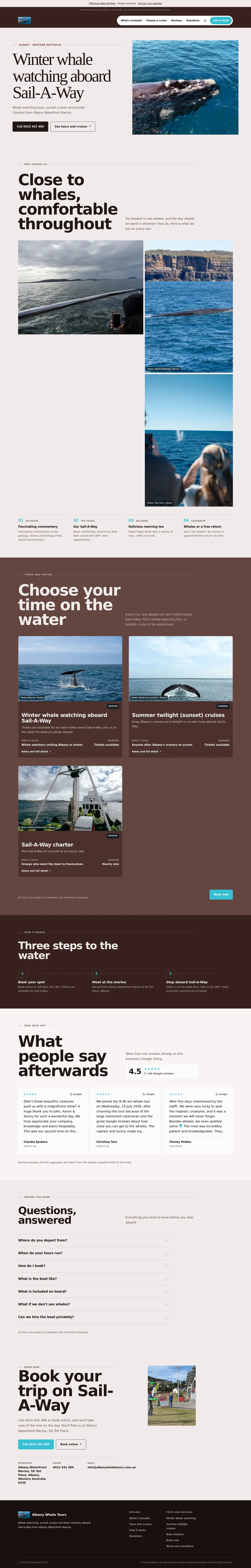 Whale watching in Albany — our design, complete page