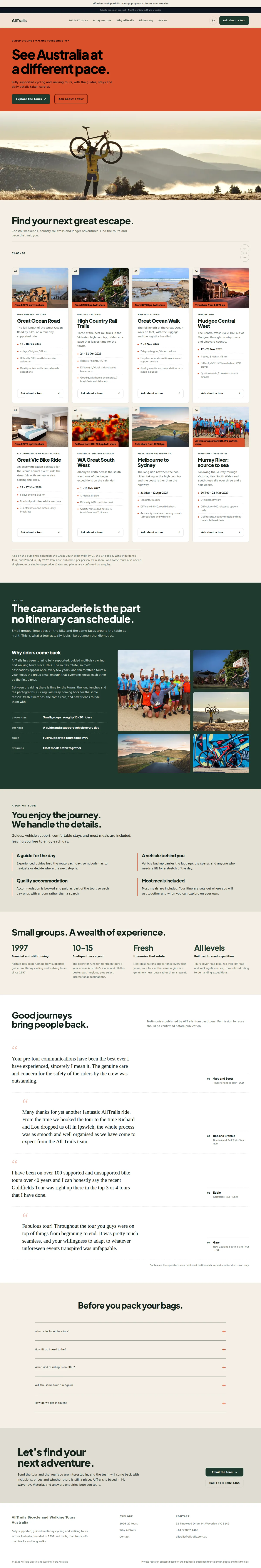 Guided cycling & walking holidays — our design, complete page