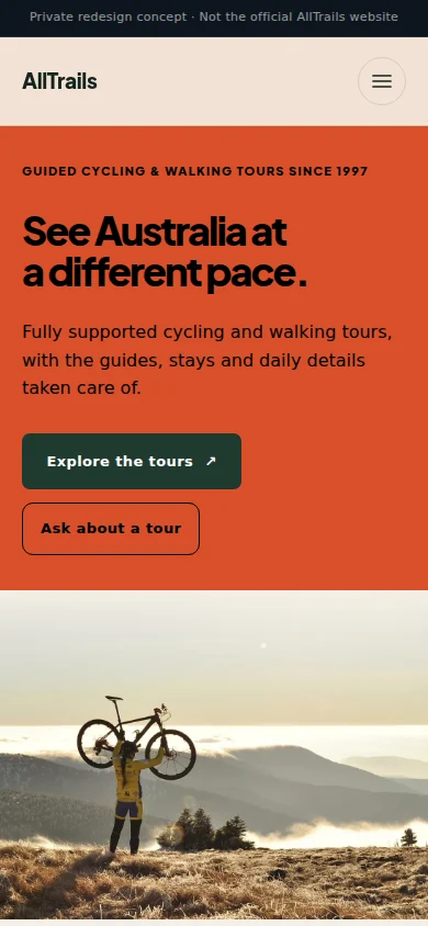 Guided cycling & walking holidays website design on a mobile screen