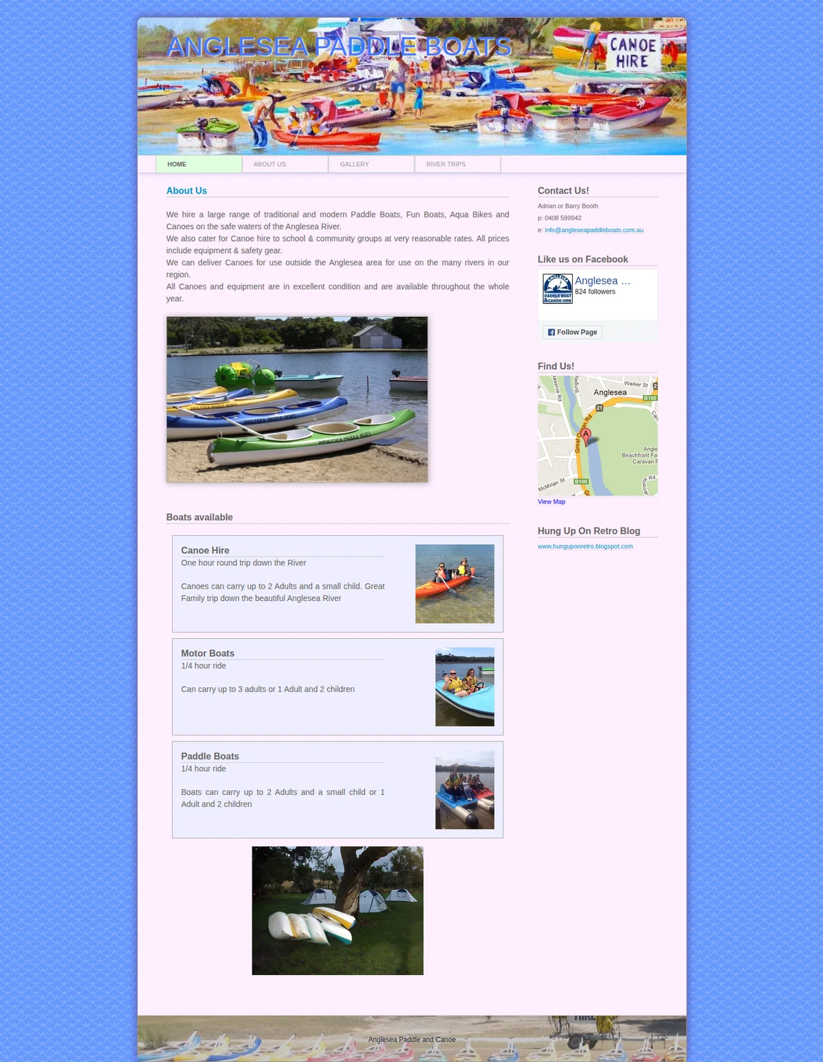 Paddle boat & canoe hire in Anglesea — their website design, full-page capture