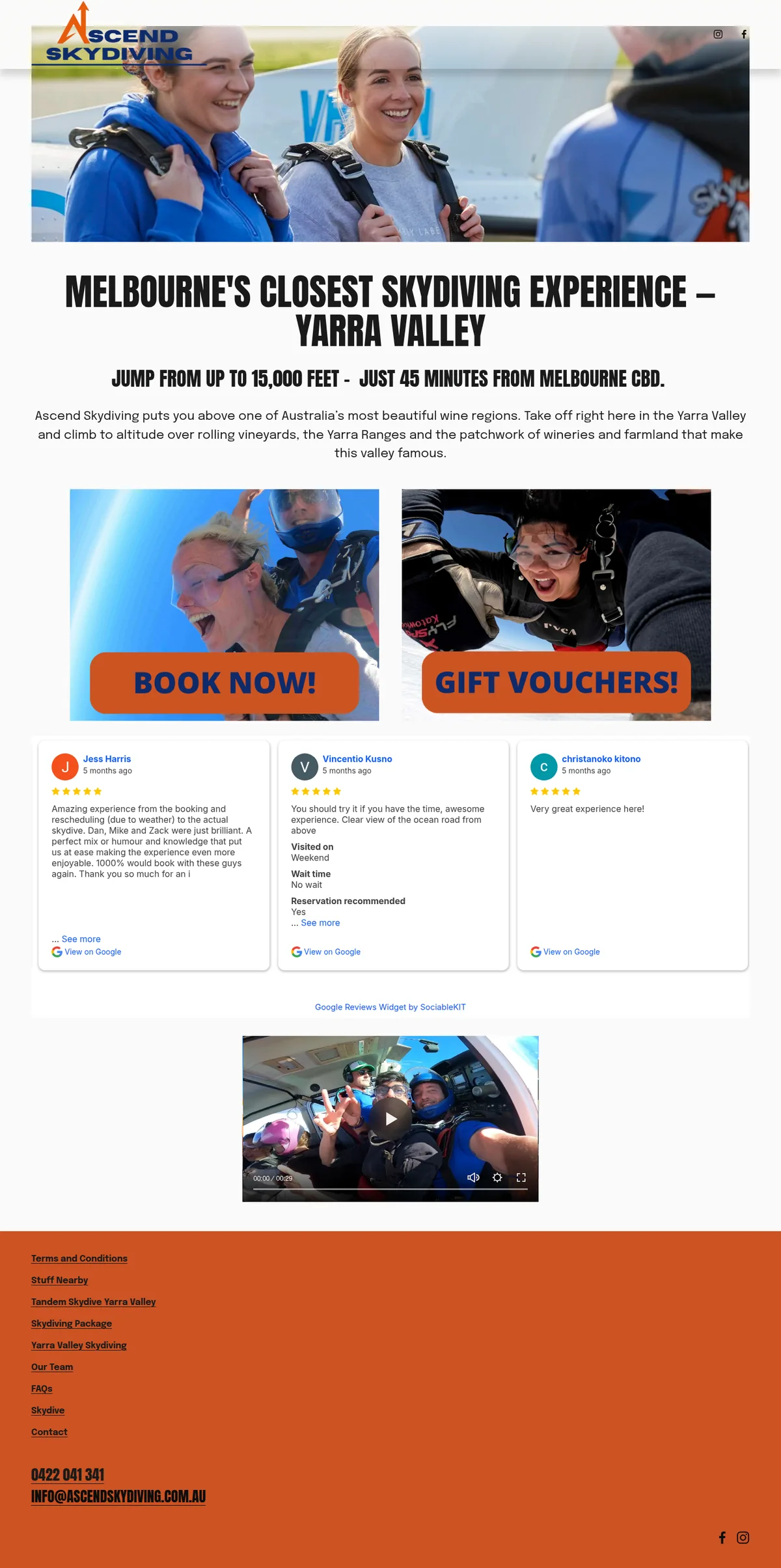 Skydiving in the Yarra Valley — their website design, full-page capture