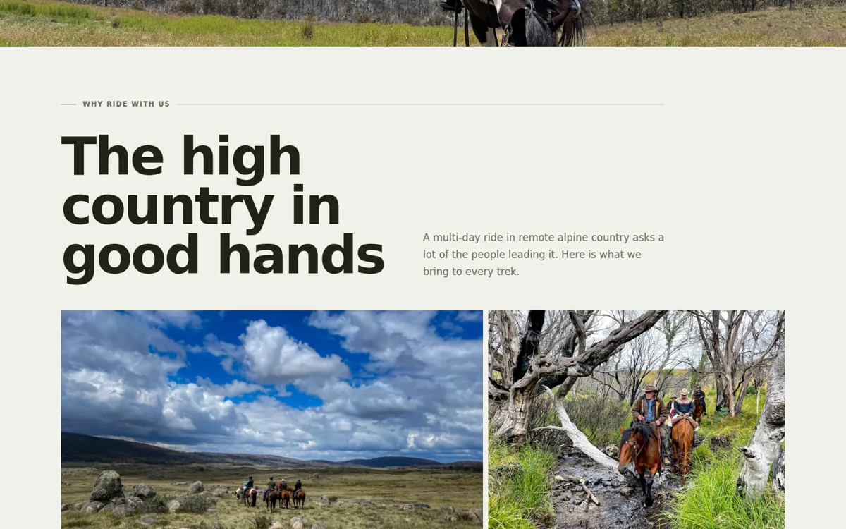 Horseback adventures in the high country content and interface detail