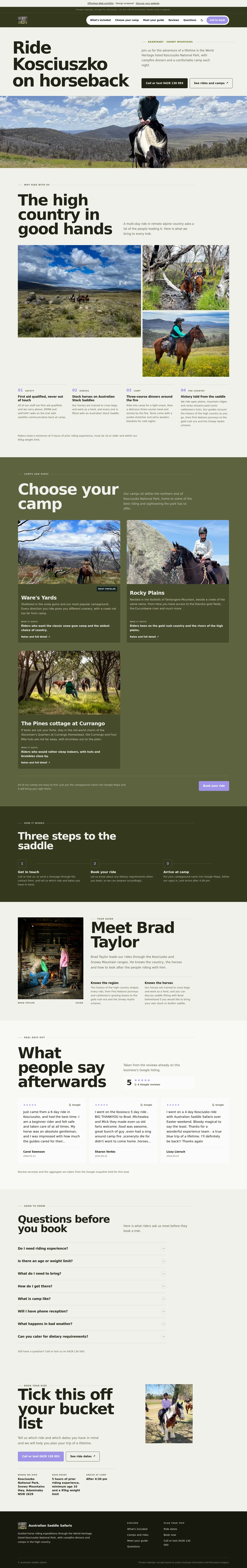 Horseback adventures in the high country — our design, complete page