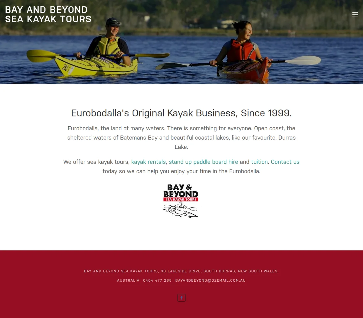 Guided sea kayaking on the South Coast — their website design, full-page capture