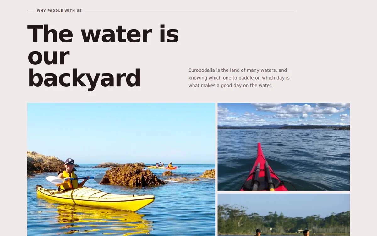 Guided sea kayaking on the South Coast content and interface detail