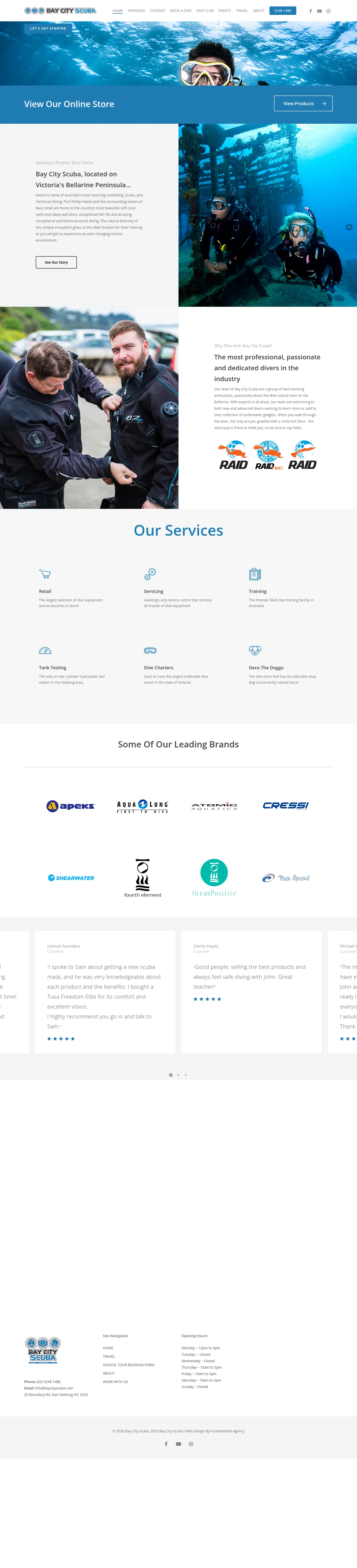 A dive centre in Geelong — their website design, full-page capture