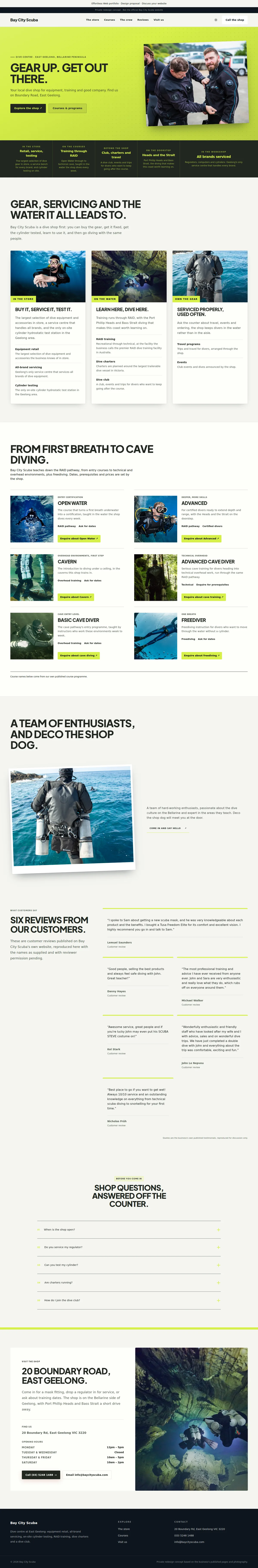 A dive centre in Geelong — our design, complete page