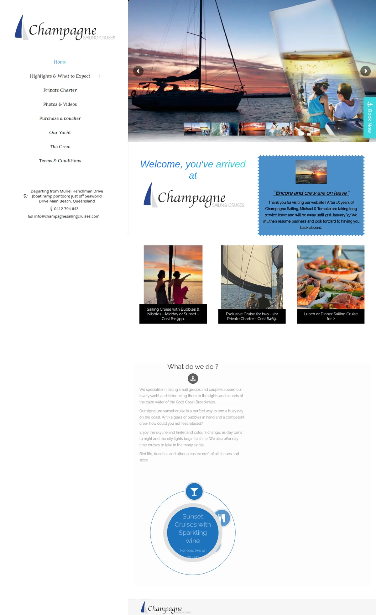 Sailing cruises on the Gold Coast — their website design, full-page capture