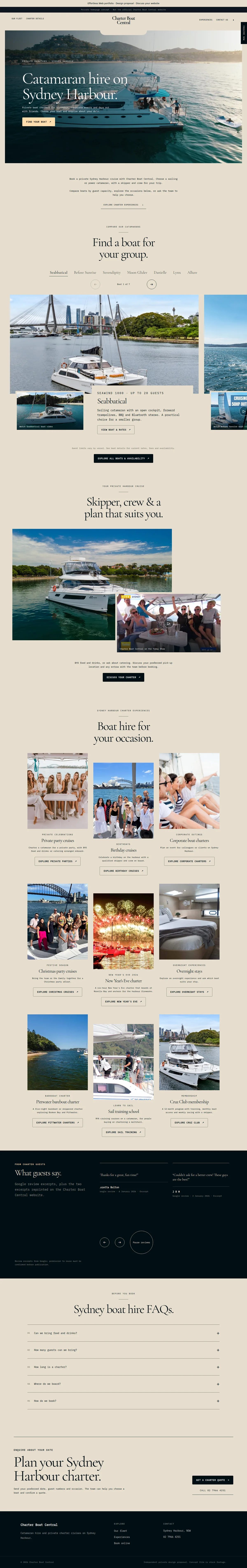 Private charters on Sydney Harbour — our design, complete page