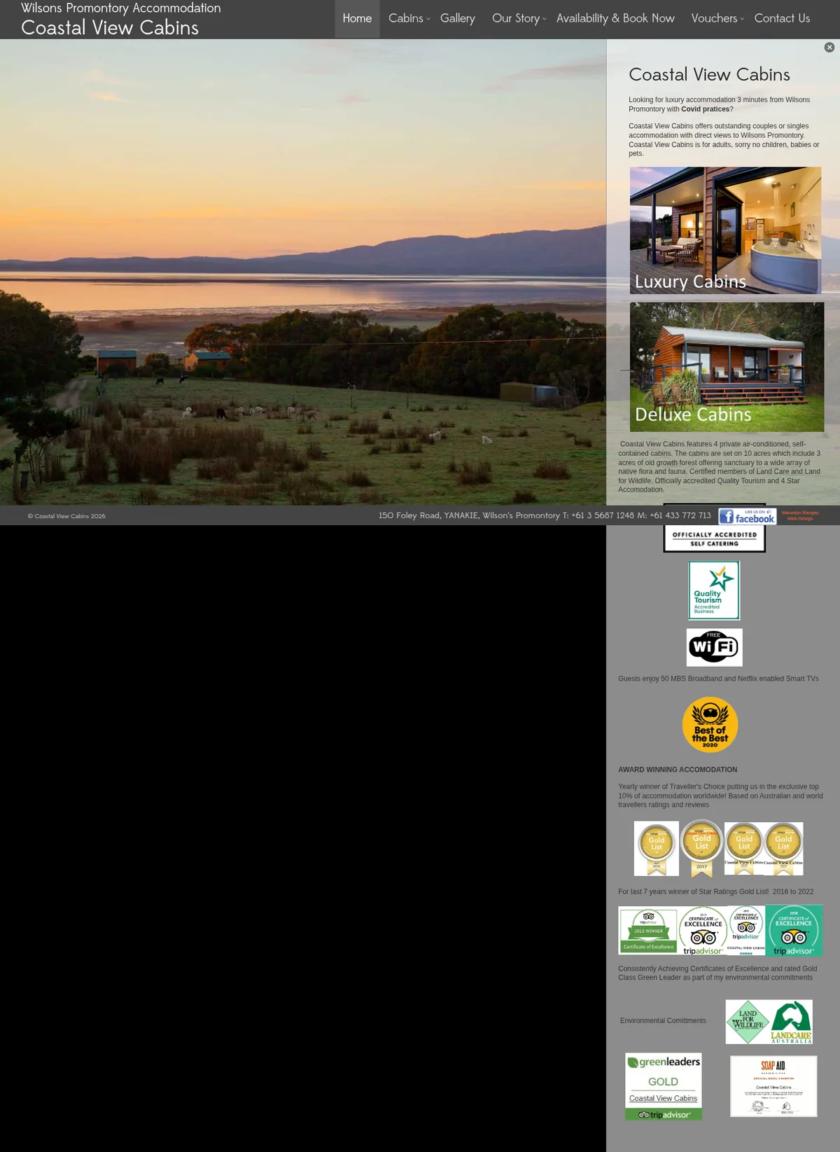 Private cabins near Wilsons Prom — their website design, full-page capture