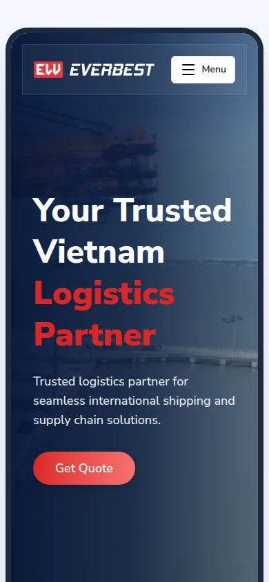 International logistics in Vietnam website design on a mobile screen