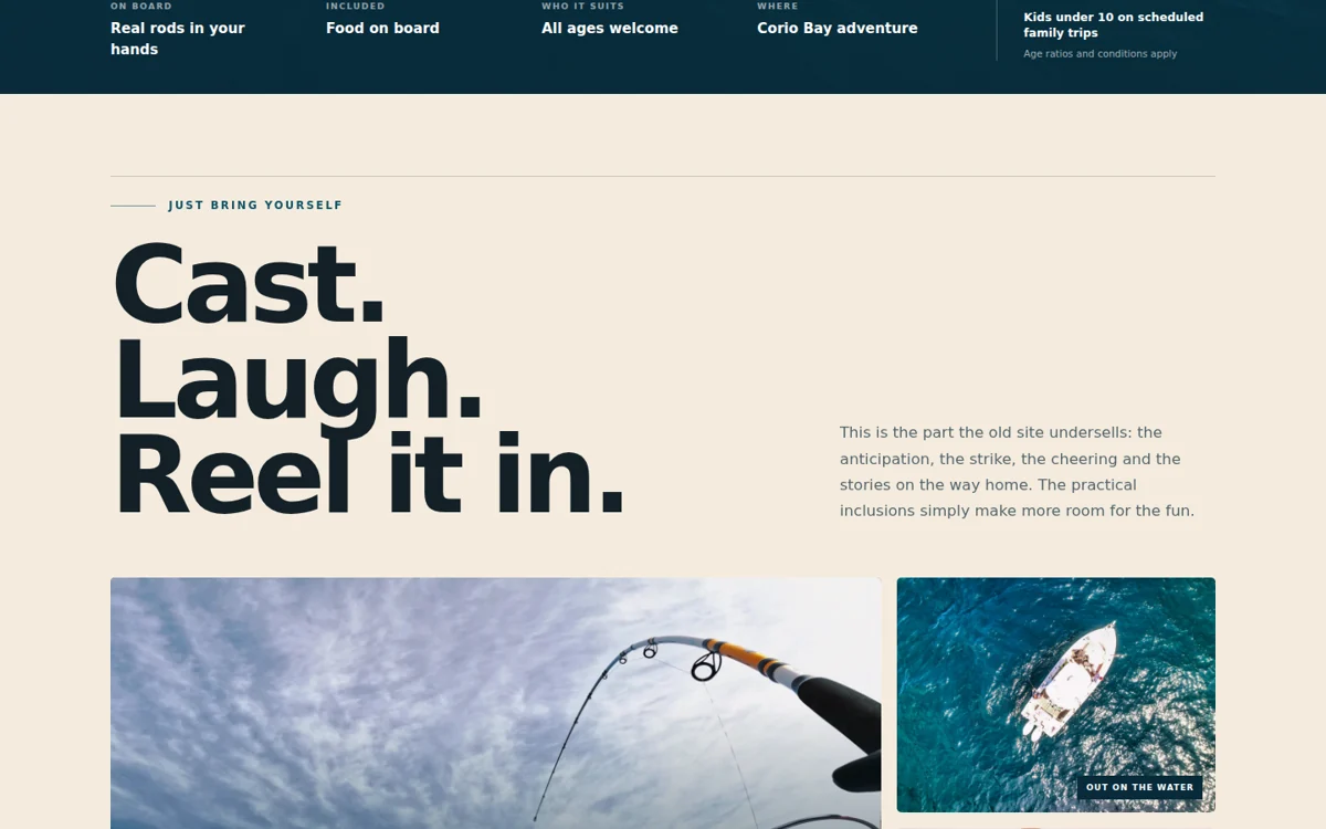 Family fishing trips in Geelong content and interface detail