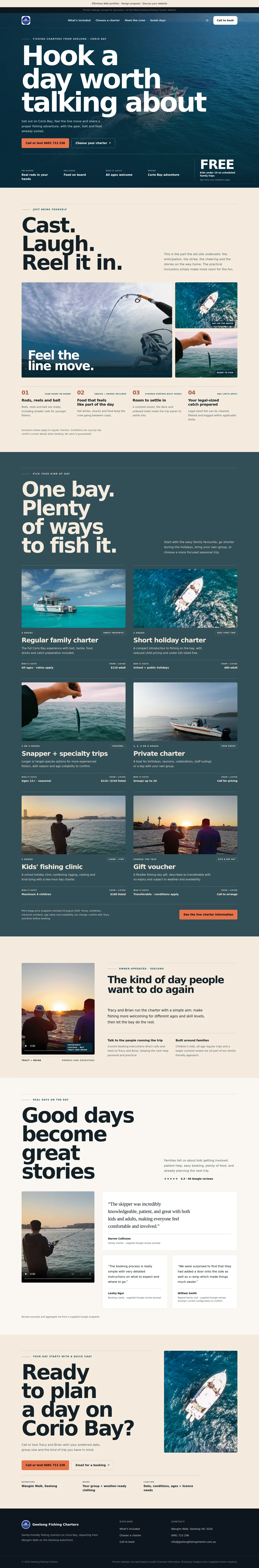 Family fishing trips in Geelong — our design, complete page