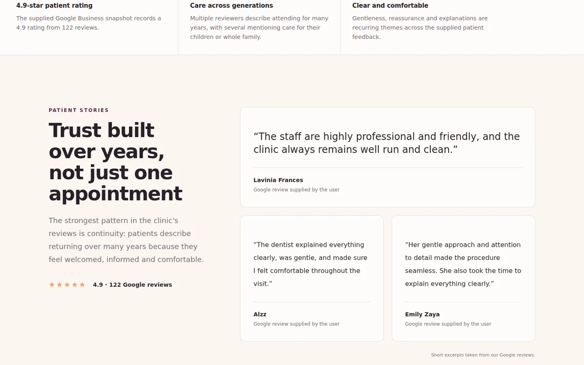A dental clinic in Preston content and interface detail