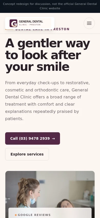 A dental clinic in Preston website design on a mobile screen