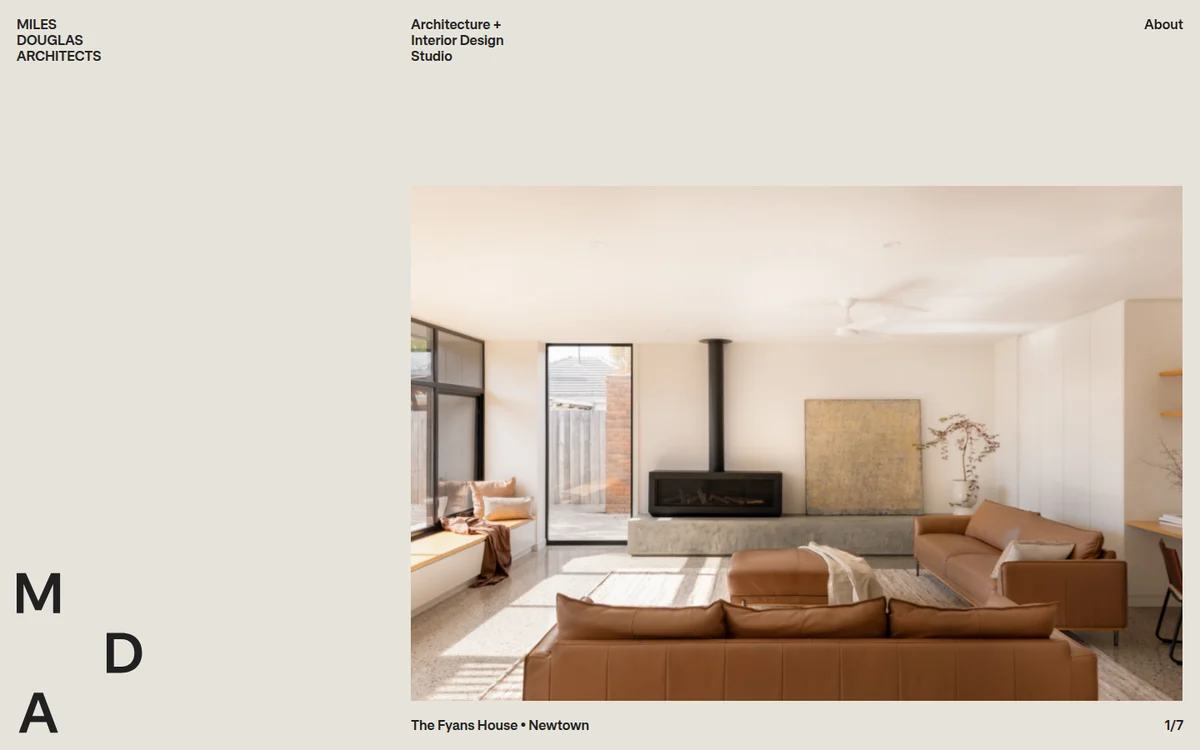 Original architecture website: project photography, studio name and About navigation