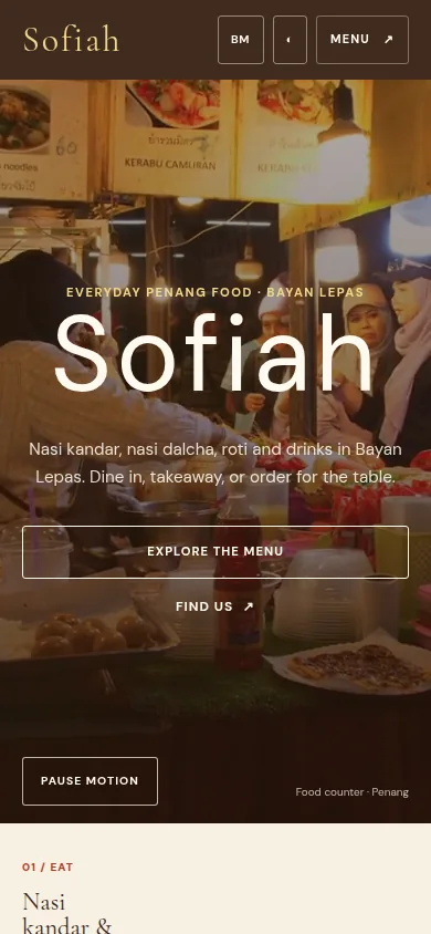 A neighbourhood restaurant in Penang — mobile website design