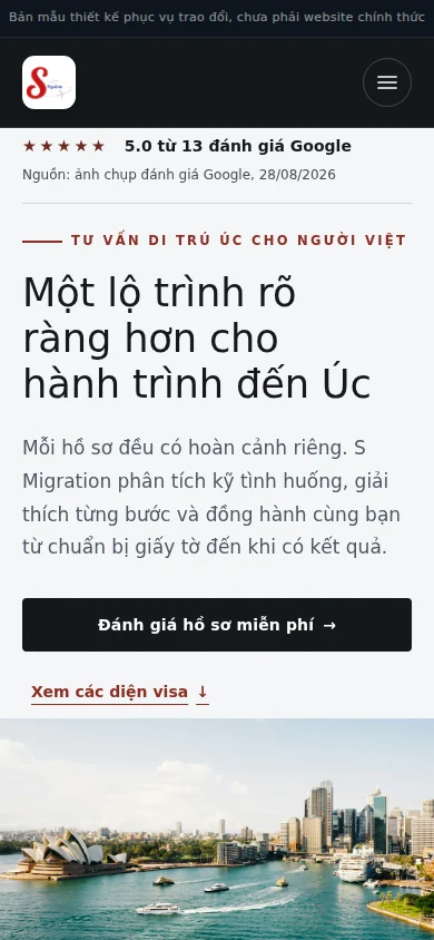 A Vietnamese migration consultancy website design on a mobile screen