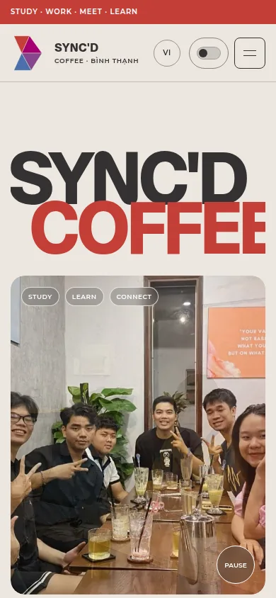 A café and study space in Ho Chi Minh City — mobile website design